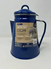 NEW Stansport 8 Cup Enamel Percolator Coffee Pot Chow Down Blue Easy Pour Spout