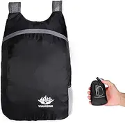 Hiking Daypack Ultralight,Water Resistant Lightweight Packable Backpack,Daypack Foldable,Folding Daypack for Travel Camping Outdoor,Folding Sports Backpack,Packable Hiking Backpack,Black