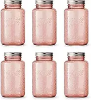 Ball Collectors Edition Vintage Rose Colored Canning Jars, Regular Mouth Quart Jars with Lids and Bands, 32 Oz Each, Pack of 6, 2166214-6PK