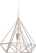 YPDTSNGV Pendant Lights Modern Rose Gold Metal Cage Wood Hanging Ceiling Lamp, Adjustable Cord Chandelier Lighting for Girls Bedroom(15inch)