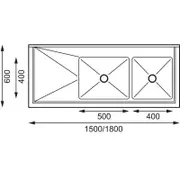 Vogue Double Bowl Sink L/H Drainer - 1800(W) x 900(H) x 600(D)mm