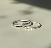 Set of 2 Sterling Silver Rings, Hammered Texture Custom Sizes