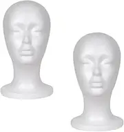 CTIRCHIU 2Pcs Female Head Model for Wig and Hat Display Durable Mannequin Display Stand for Photography and Painting White Color for Headwear Showcase