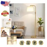 Stylish Gold & White Floor Lamp - Dimmable LED Light for Living Room & Bedroom