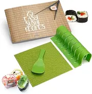 Sushi Making Kit - Home Cooking Gift Set for Kids and Adults - Silicone Sushi Roller With Recipe Book - DIY Sushi Maker Mold