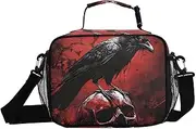 Scary Raven Skull Insulated Lunch Box for Women Men - Ideal for Work, Picnics - Includes Adjustable Shoulder Strap
