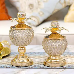 歐式家居客廳收納糖果罐玻璃器皿裝飾品創意水晶帶蓋儲物罐擺件