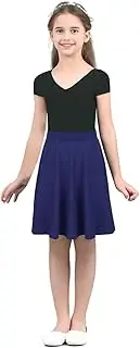 [Jhaoyu] Girls Casual Mini Elastic Waist Flared Plain Pleated Skater Skirt Evening Party Gown Prom Formal Skirts