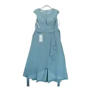 NWT A-line Scoop Asymmetrical Chiffon Cocktail Dress With Bow Cascading Ruffles