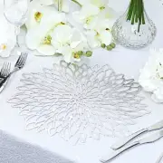 6 SILVER 15" wide Dahlia Flower Round Vinyl Placemats Party Wedding Decorations