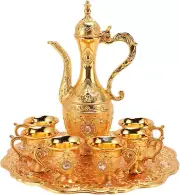 Vintage Tea Set Zinc Alloy Retro Coffee Pot Cups Set with Tray Tea Service Set W