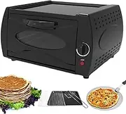 Electric Pizza Oven with Adjustable Temperature, 12 inch countertop Oven Makes Delicious Pizzas and naan Bread, with Bake Tray/Bake Rack/Tray Handle for Convenience Round Door