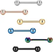 [JeiibrZui] 6 Pcs Tongue Stud, Tongue Bars, Nipple Bars, Barbell Piercings, Women Tongue Stud, Body Piercing Jewelry, Tongue Piercing Jewelry, 1.6 * 14 * 5mm, 1.6*14mm, Stainless Steel, No Gemstone