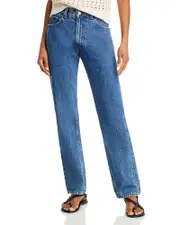 Re/Done The Mel High Rise Straight Jeans in Stoneblue