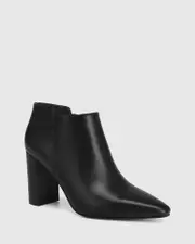 Helenna Black Leather Block Heel Ankle Boot