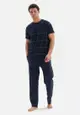 Navy Tshirt & Pants, Stripe, Crew Neck, Regular, Long Leg, Short Sleeve Sleepwear for Men