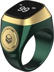 [Generic] Smart Tasbih Tally Counter Ring, 3 Size Interchangeable Tasbih Waterproof Rings with OLED Display & APP Support, Islamic Ring for Muslims Zikr Digital Tasbeeh 5 Prayer Time Green 20mm