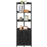 Corner Shelf With Storage, Tall Cabinet, 5-Tier Bookshelf Stand With Black