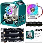 GeeekPi Case for Raspberry Pi 4, Pi 4 Mini Tower Case with ICE Tower Cooler, with UPS Plus Hat, 0.96 inch OLED Display, GPIO 1 to 2 Expansion Board for Raspberry Pi 4 Model B