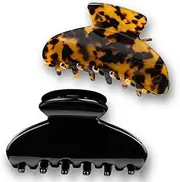 FSMILING Big Hair Claw Clips For Thick Fine Hair,Nonslip Big Claw Hair Clips For Women Thin Thick Hair,Celluloid Tortoise Hair Clip Jaw Claw Clamp Clutcher,2PCS Black & tortoise