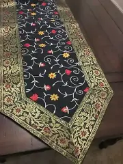 Table Runner Black Silk Runner Brocade 110 Inch Runner Formal Embroidery Runner
