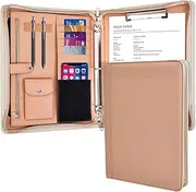 TESRAB Zippered 3 Ring Portfolio Binder Folder, Faux Leather Padfolio Ring Binder Business Portfolio Organizer A4 Letter Size with Dual Zippers for Women Meeting,Presentation,Interview,Traveling