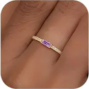 [RLMOON] Gold Birthstone Rings for Women Non Tarnish 14K Gold Plated Stackable Ring Dainty CZ Gemstone Eternity Wedding Band Size 6-10