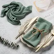 CHUQING Cloth Napkins, Green,Cotton Linen Blend Napkins Cloth 4 Pack Boho Dinner Napkins for Parties, Christmas, Thanksgiving, Weddings,16 x 16 Inch