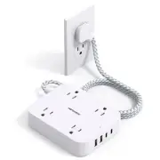 Flat Plug Extension Cord 5ft Power Strip with 4 USB Ports2 USB C 4 Widely Out...