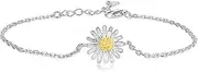 [Generic] Fashion Silver Sterling Cuff Bangle Chain Bracelets,Women 925 Sterling Silver Bracelet Exquisite Hand Carve Daisy Bracelet Sterling Silver Jewellery Gifts