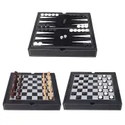 3-in-1 PU Leather Chess, Checkers & Backgammon Board Game Set with Game Pieces