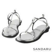 在飛比找momo購物網優惠-【SANDARU 山打努】涼鞋 工字細帶低跟圓跟涼鞋(銀)