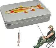 Double-Sided Metal Fly Fishing Box with Trout Fly Print, Flyfishing Hook Storage Organizer for Easy Organization, Durable Waterproof Fishing Accessory for Enthusiasts and Beginners Alike