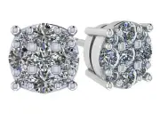 9 Stone Diamond Cluster Stud Earrings in 14K Gold 1.00ct-4.00ct, Lab Created