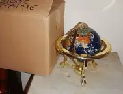 Gemstone WORLD GLOBE Brass Semi Precious Stones Blue Lapis NIB