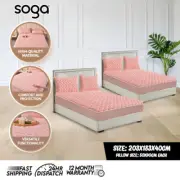SOGA 2X 183cm Pink Quilted Fleece Mattress Clover Bedsheet Cover W/ Pillowcase