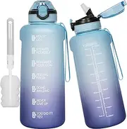 DEARRAY Tritan Water Bottle 2 L with Straw & Time Marking, 2 Litres BPA-Free Large Water Bottle with Time Motivational Sports Bottle for Fitness & Gym