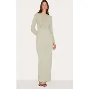 Sage Green Onion Skin Drape Detail Long Sleeve Maxi Dress, Sage Green