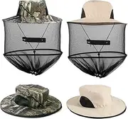 2 Pack Mosquito Head Net Hat, Sun Hat Bucket Hat with Hidden Net Mesh Mask for Outdoor Lover Fishing Hiking Gardening Beekeeping Men or Women, Khaki