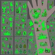 12 Sheets Glow-in-the-Dark Easter Temporary Tattoos - Luminous Spring Rabbit, Egg, Carrot, Chick, and Flower Designs for Basket Stuffers, Party Favors, and Egg Hunt Prizes