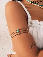 Gold Tone Turquoise Stone Detail Arm Cuff Bracelet (AY6635) | $23