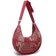 Womens Hippie Large Sling Shoulder Boho Handbag canvas Crossbody Bags Red