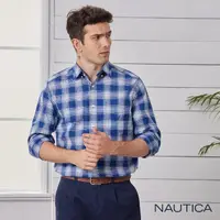 在飛比找momo購物網優惠-【NAUTICA】男裝造型格紋長袖襯衫(藍)