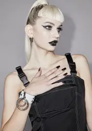 [Funk Plus] White O Ring Vegan Leather Wrist Cuff