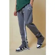 Mens Charcoal Embroidered Stacked Leg Gusset Jogger