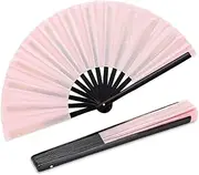 Qyeahkj Glitter Pink Hand Fan Large Folding Hand Fan - Rave Clack Handheld Fans Chinese Tai Chi Kung Fu Fans for EDM Club Party Dance Performance Role Playing Concerts Supplies for Men Women