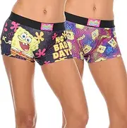 [COCO BRANDS] Spongebob Women's Boy Shorts with Elastic Waistband and Cotton Lined Crotch/Boxer Briefs - 2 Pack