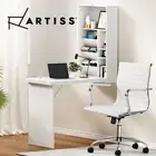 Artiss Computer Desk Office Chair Set PU Leather Wall Mount Foldable Table White