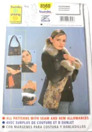 Burda 8560 Misses Handbags, Flower Necklace, Fur Collar & Cuffs Sewing Pattern