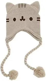 Cat Face Ears Beanie - Pusheen the Cat Beanie Hat - Grey with Tassels